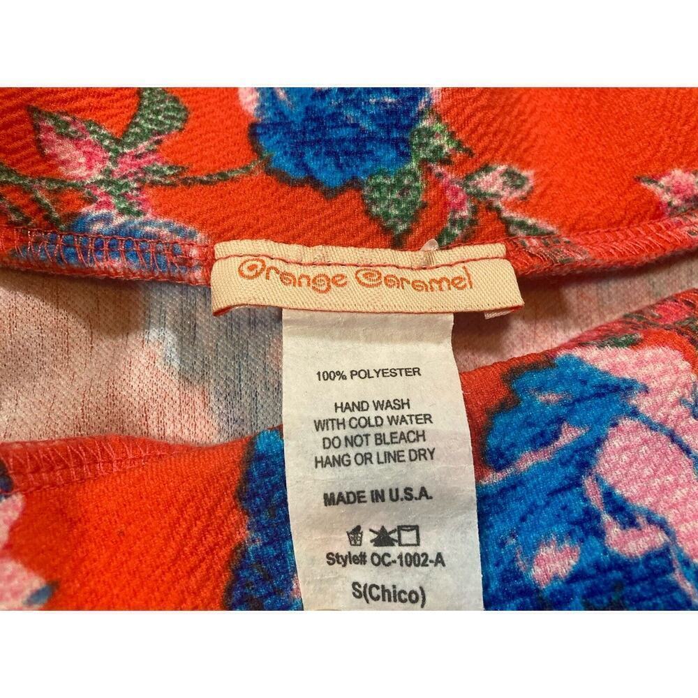 Orange Caramel Flowey Floral Crepe Mini Skirt Size S - Picture 2 of 7